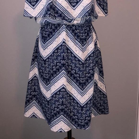 NEW NWT Boutique Navy Ivory Chevron Ruffle Mini Dress Sundress Small - Picture 4 of 4